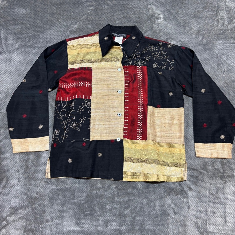 Harris Wallace New‎ York Silk Blend Patchwork Floral Embroidered Blouse Medium